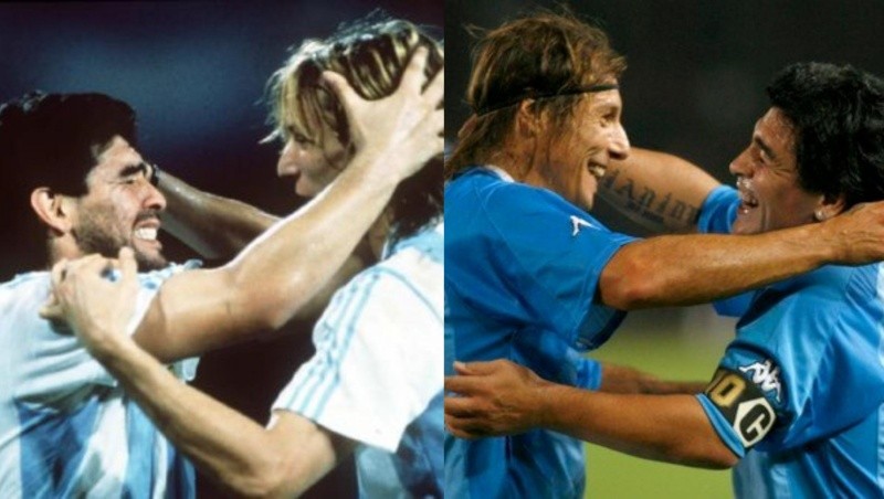 Los abrazos interminables entre Caniggia y Maradona