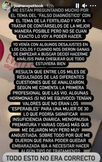 La angustia de Juana Repetto ante la duda de poder quedar embarazada.