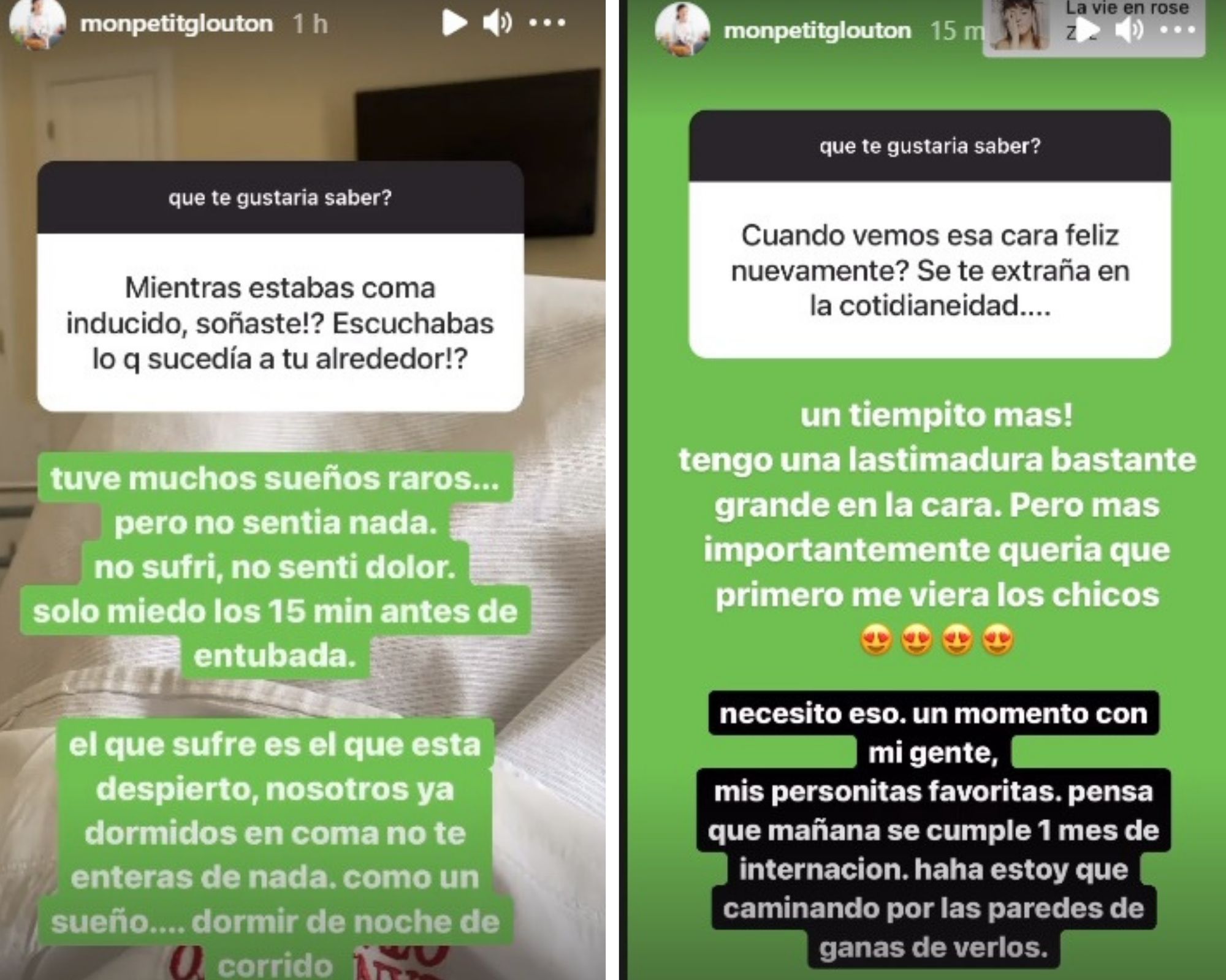 La influencer contó su experiencia durante el coma