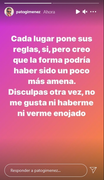 Patricio Giménez explicó su enojo.